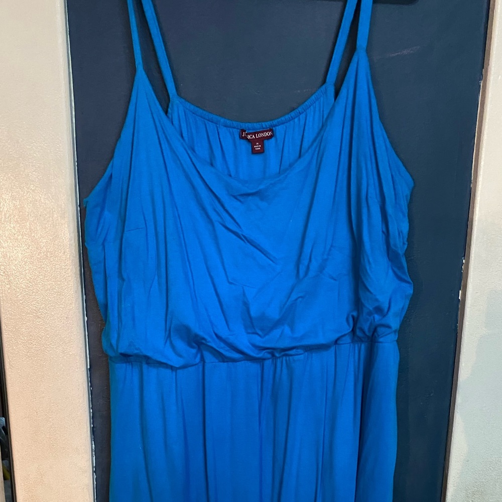 Jessica London Blue Cotton Strappy Maxi Dress